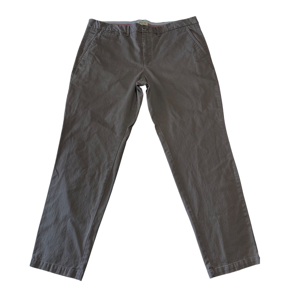 Perk Chino Pants Mens 40/30 Stretch Slim Fit Grey Cotton Blend Casual Workwear